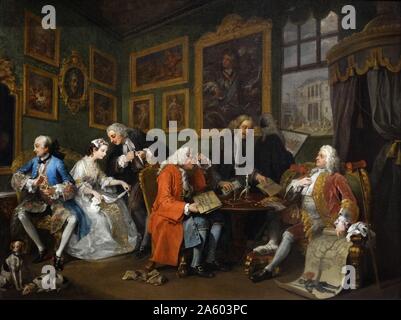 La peinture intitulée 'Mariage à-la-mode : 1. L''établissement Mariage par William Hogarth (1697-1764) un peintre, graveur, illustration satirique, critique sociale, et caricaturiste. En date du 18e siècle Banque D'Images