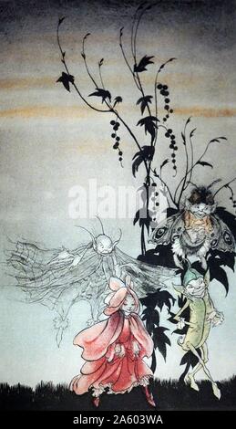 Peaseblossom, araignée, Papillon, Mustardseed, les fées qui ont assisté à Titania dans Le songe d'une nuit par Arthur Rackham (1867-1939), un illustrateur de livres anglais. En date du 20e siècle Banque D'Images