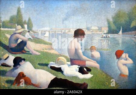 La peinture intitulée "baigneurs à Asnières' par Georges-Pierre Seurat (1859-1891) un peintre post-impressionniste français et rapporteur pour avis. En date du 19e siècle Banque D'Images