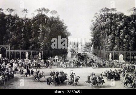 Imprimer montre la procession du mariage de Napoléon Bonaparte (1769-1821) et Marie Louise, duchesse de Parme (1791-1847) à travers le palais des Tuileries. En date du 19e siècle Banque D'Images