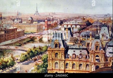 Peinture d'une vue panoramique de Paris par Margaret Dovaston (1884-1955), peintre britannique. En date du 20e siècle Banque D'Images