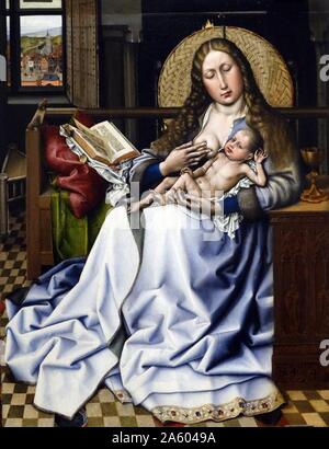 Paintitng intitulé 'La Vierge et l'enfant avant qu'un pare-étincelles' par un disciple de Robert Champin (1378-1444). En date du 15e siècle Banque D'Images