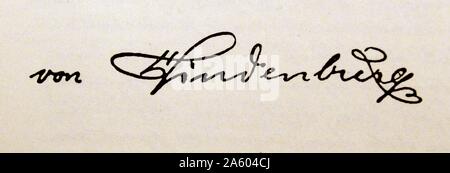 Signature de Paul von Hindenburg (1847-1934), un officier de l'armée allemande, homme d'État, homme politique et président de l'Allemagne. En date du 20e siècle Banque D'Images