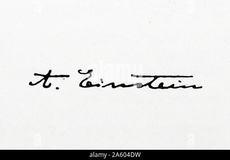 La signature d'Albert Einstein (1879-1955) physicien théorique d'origine allemande. En date du 20e siècle Banque D'Images