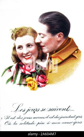 Seconde Guerre mondiale : carte postale française sentimentale pour les civils d'envoyer à leurs hommes en première ligne. Banque D'Images