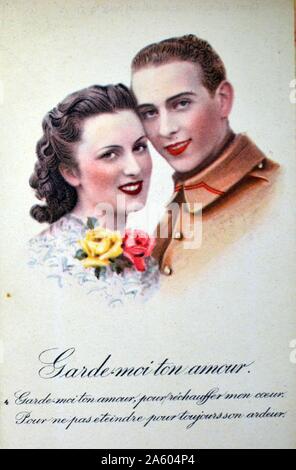 Seconde Guerre mondiale : carte postale française sentimentale pour les civils d'envoyer à leurs hommes en première ligne. Banque D'Images