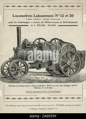 La publicité pour un labourage français conçu par le moteur de traction Pécard Frères factory, basée à Nevers, France. Avril 1926 Banque D'Images