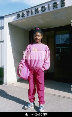 La patineuse artistique Surya Bonaly. Février 1989 Banque D'Images