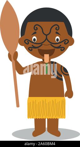 Personnage de Nouvelle-zélande habillé de manière traditionnelle de la tribu maori. Vector Illustration. Les enfants du monde. Illustration de Vecteur