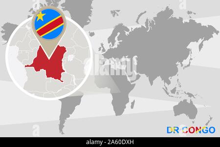 Carte du monde avec amplifiés RD du Congo. DR Congo drapeau et carte. Illustration de Vecteur