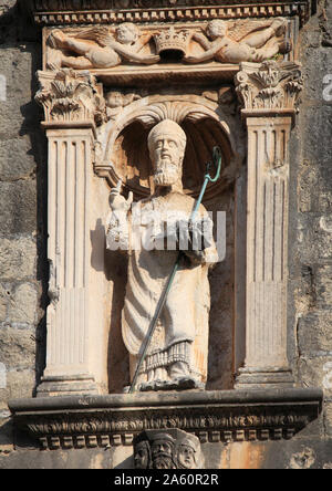 La Croatie, Dubrovnik, la Porte Pile, St Blaise statue, Banque D'Images