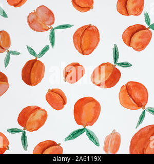 Full Frame shot de l'aquarelle d'abricots sur fond blanc Banque D'Images