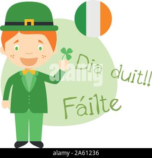 Vector illustration du personnage de dire bonjour et bienvenue en irlandais Illustration de Vecteur