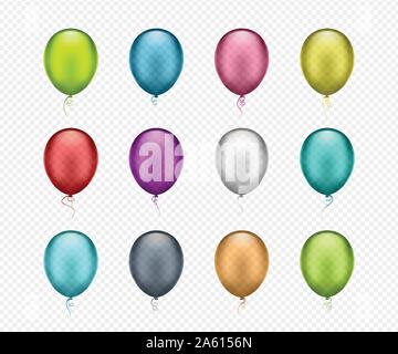 Ensemble de ballons d'hélium colorés sur fond transparent. Ballons à air réaliste vectorielle Illustration de Vecteur