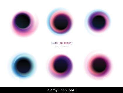 Ensemble de gradient très tendance floue. Des formes liquides, gradient chromatique se brouille. Abstract design futuriste moderne, couleurs vives et bains à remous. Illustration de Vecteur
