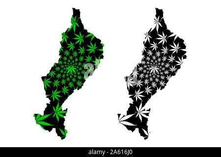 Province de Lampang (Royaume de Thaïlande, Siam, Provinces de la Thaïlande) la carte est conçue de feuilles de cannabis vert et noir, carte de Lampang (mari de la marijuana Illustration de Vecteur