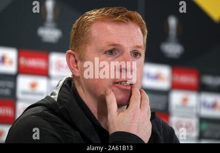 Gestionnaire celtique Neil Lennon lors d'une conférence de presse au Celtic Park, Glasgow. Banque D'Images