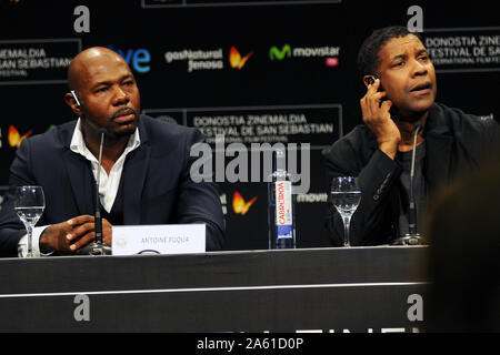 Antoine Fuqua et Denzel Washington assister aux conférence de presse pour le film 'l' equalizer (crédit Image : © Julen Pascual Gonzalez) Banque D'Images