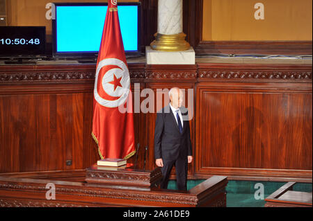 Bardo, Tunis. 23 Oct, 2019. Session extraordinaire de l'investiture du nouveau président Kais Saied l'Assemblée des représentants du peuple au Bardo, présidé par le président de l'Assemblée agissant Abdelfattah Mourou. Credit : Chokri Mahjoub/ZUMA/Alamy Fil Live News Banque D'Images