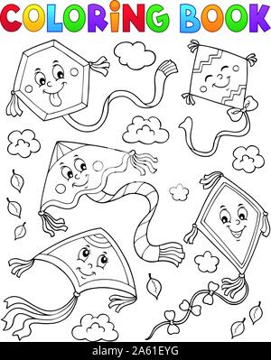 Livre de coloriage automne heureux kites Sujet 1 - eps10 vector illustration. Illustration de Vecteur