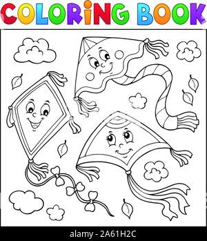 Livre de coloriage automne heureux kites Sujet 2 - eps10 vector illustration. Illustration de Vecteur