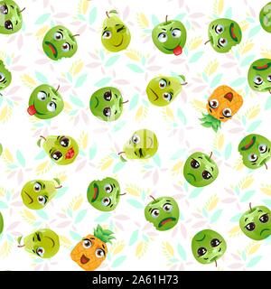 Cute cartoon avec motif transparent fruits emoji Illustration de Vecteur