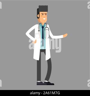 Beau mâle doctor with stethoscope. Télévision couleur illustration vectorielle. Illustration de Vecteur