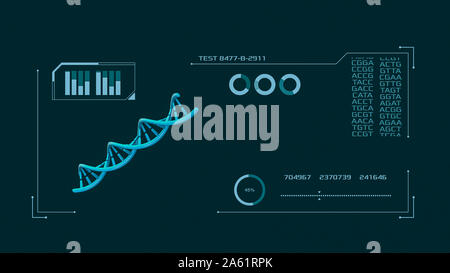 Dna helix et une interface logicielle futuriste, concept de la science, de la biologie et de la technologie Banque D'Images