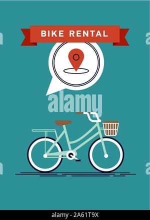 Cool vector affiche ou de modèle de page sur location location de vélos de ville tours aux touristes et visiteurs de la ville. Voyages et tourisme concept background avec bicycl Illustration de Vecteur