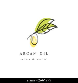 Vector set de modèle de conception d'emballage et de l'emblème - beauté et cosmétiques - huile d'argan. Dans le quartier branché d'Logo style linéaire Illustration de Vecteur