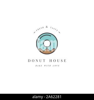 Modèle de conception de scénario et de l'emblème - donut icône pour boulangerie. Sweet Shop. Dans le quartier branché d'Logo style linéaire Illustration de Vecteur