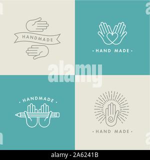 Vector Set de badges et étiquettes fait main en mode linéaire - fait main. Logo ou icône fait main Illustration de Vecteur