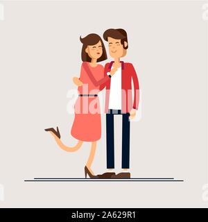 Couple amoureux. Homme et femme s'embrassant avec affection. Personnages pour la fête de la Saint-Valentin. Illustration vectorielle de style dessin animé. Illustration de Vecteur