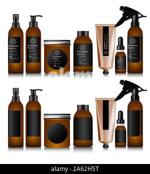Bouteille marron réaliste pour cosmétique Illustration de Vecteur
