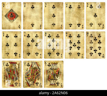 Les clubs de cartes à jouer Vintage costume, isolé sur fond blanc - haute qualité. Banque D'Images