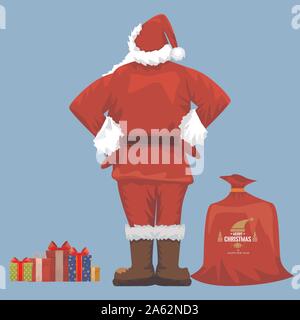 Le Père Noël à la flèche avec un paysage d'hiver et les flocons de neige. Lampe de rue et joyeux noël par écrit. Vector illustration. Illustration de Vecteur