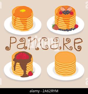 Abstract vector illustration icône logo pour crêpe jaune. Modèle composé de crêpes chaudes faites maison heap accueil gâteaux sur la plaque, crêpe aliment sucré. Manger Illustration de Vecteur
