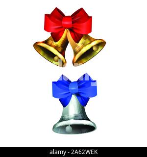Cloches de Noël d'or et d'argent. Vector illustration. Illustration de Vecteur