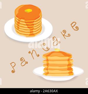 Abstract vector illustration icône logo pour crêpe jaune. Modèle composé de crêpes chaudes faites maison heap accueil gâteaux sur la plaque, crêpe aliment sucré. Manger Illustration de Vecteur