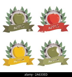Abstract vector illustration icône logo pour ensemble de fruits mûrs, apple colorés moitié tranche. Carte Apple est constituée de label, natural design signer ta Illustration de Vecteur