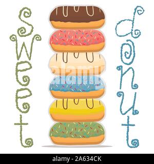 Abstract vector illustration icône logo pour vitrage sweet donut. Donut est constituée de tas de différentes couleurs de confection des beignes. Manger de savoureux c Illustration de Vecteur
