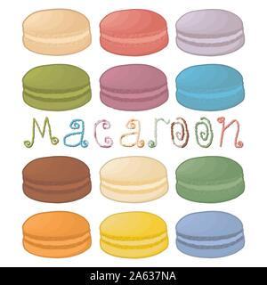 Icône vecteur illustration logo pour pile macarons colorés, les produits de boulangerie le matin, le petit-déjeuner. Macaron est constituée de naturel sweet dessert français Illustration de Vecteur