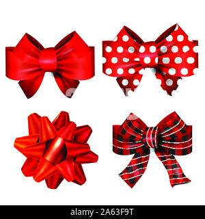 Grand ensemble d'arcs cadeaux rouge avec des rubans. Vector Illustration de Vecteur