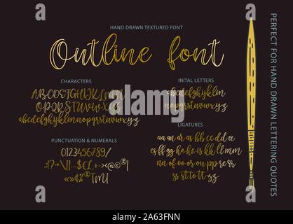 Alphabet vecteur de caractères. De caractère moderne dessiné à la main. Contours des lettres, abc calligraphie élégante. Illustration de Vecteur