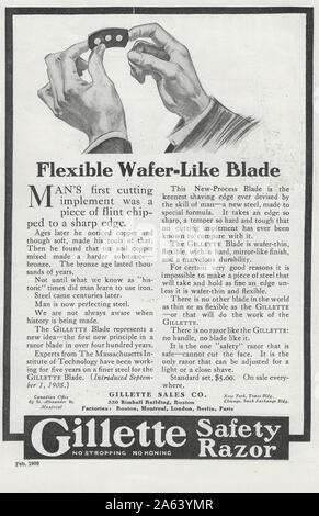 Publicité pour rasoir de sûreté Gillette - Plaquette Flexible comme Blade - 1909 Banque D'Images