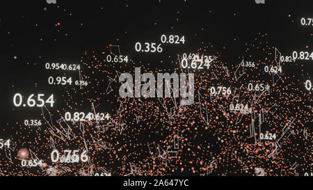Réseau de lignes abstraites et des nombres aléatoires. Données d'entreprise. 3D illustration Banque D'Images