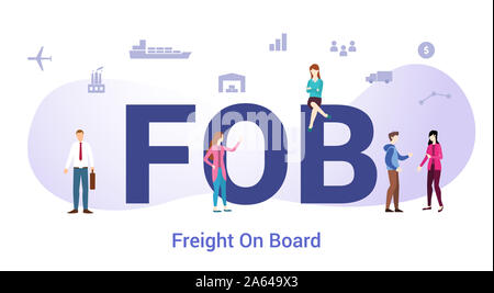 Fab franco à bord concept avec grand mot ou texte et de l'équipe de personnes avec une télévision moderne style - vector Banque D'Images