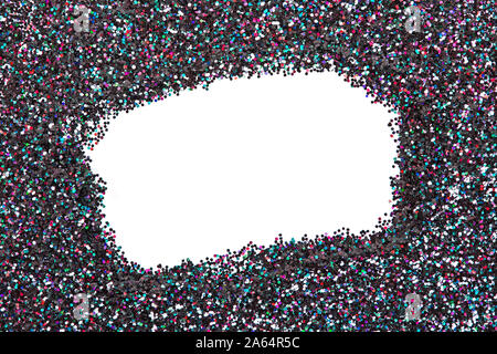 Paillettes holographiques sur fond noir avec vide espace vide dans le centre. Banque D'Images