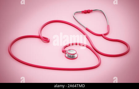 Stéthoscope avec carte en forme de coeur. 3D illustration. Banque D'Images