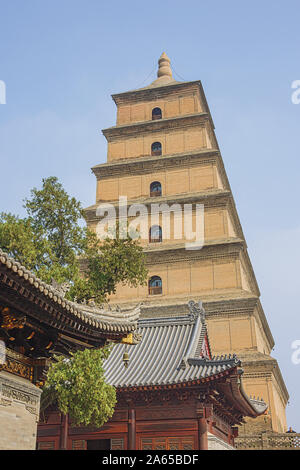 Vue de côté du Giant Wild Goose Pagoda, le symbole de Xi'an Banque D'Images